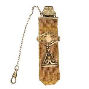 Antique 1903 Mesh Gold Filled Watch Fob With Charm Victorian